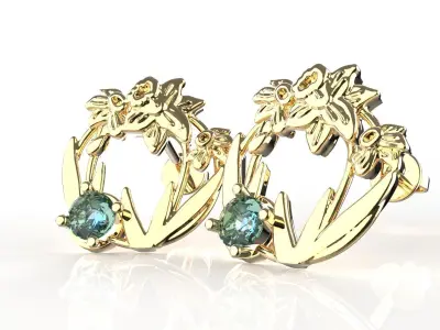 Birthflower Circle Stud Earring March 3D print model