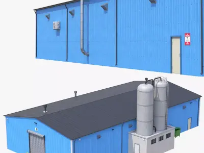Industrial Building 6 Blue Low-poly 3D model