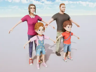 Stylized Family Kit Rigged with Shape Keys Low-poly 3D model