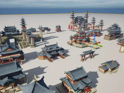 Ancient Chinese architecture Low-poly 3D model by lvcan