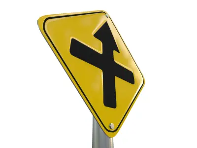 Crossroad Ahead Side Roads to Left and Right Traffic Sign 3D model