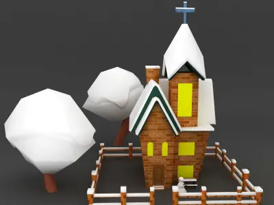 Church cartoon 3d model Low-poly 3D model