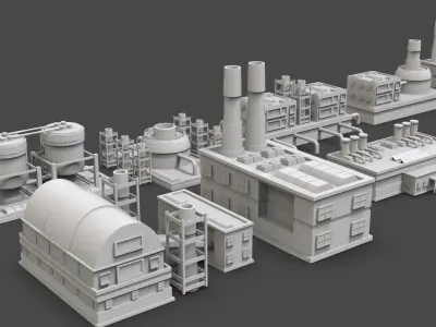 Low Poly 10 Industrial Buildings Mini Pack 7 - Untextured Low-poly 3D model