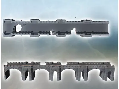 Modern modular brick bridge with multiple pillars and stone rail 3D print model