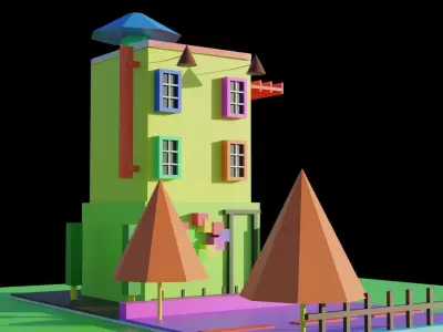 ColorBlind colorful house on field 3D print model