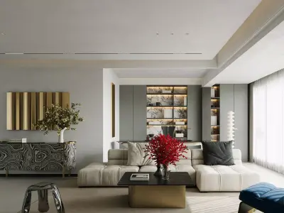 Living Room with Workspace Scene in Native Blend File 3D model