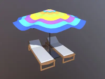 Beach Umbrella Low-poly 3D model