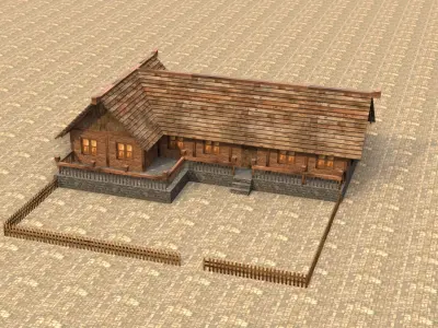 Game-ready medieval stable house Low-poly 3D model