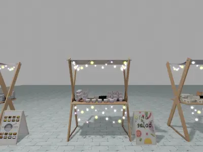 marche-table outdoor food stand with tables and chairs 3D model