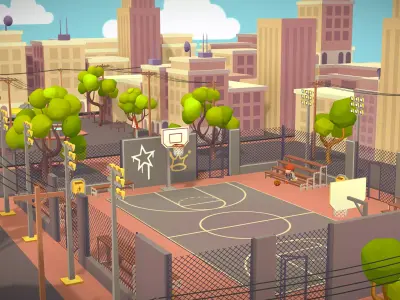 Basketball playground game asset lowpoly city stylized Low-poly 3D model