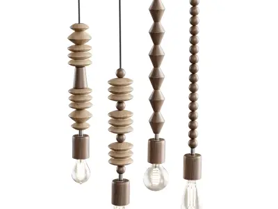 Nordic Wooden Geometric Beads Pendant Lamp 3D model