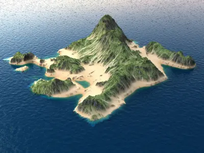 Tropical Island Terrain 9 Low-poly 3D model