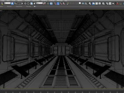SCI FI INTERIOR SCENE SPACE SHIP CORRIDOR Low-poly 3D model