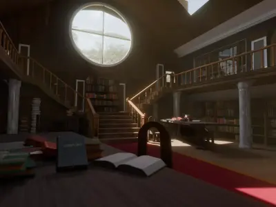 Library of The Firsts Vintage wood library interior Low-poly 3D model