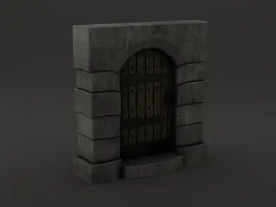 Medieval Door Large Stone and Step Door 3D Model Low-poly 3D model