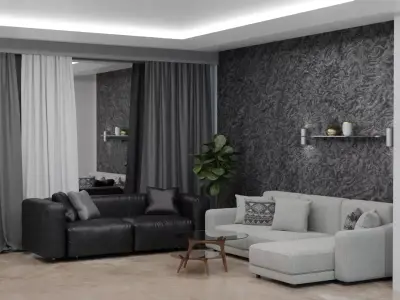 SOFA SET living room with walls and furniture 3D model