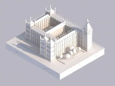 Cartoon Low Poly Big Ben Landmark Low-poly 3D model