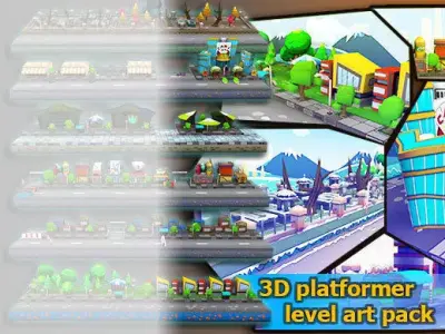 3D platformer level art pack Low-poly 3D model