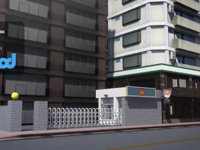 TW Street with Police Station 01 3D model