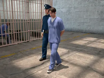  Policeman Escorting Asian Prisoner 