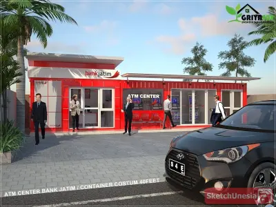 Bank office from shipping container Low-poly 3D model