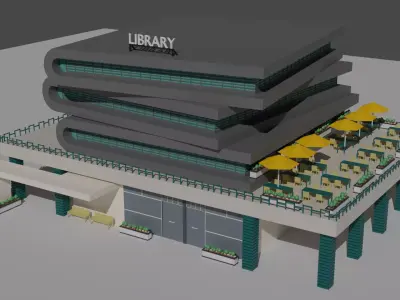 Book Shaped Low Poly Library Low-poly 3D model