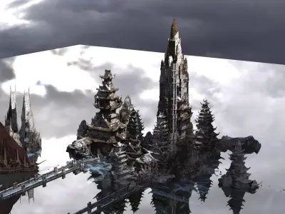 Assassin Castle fortress with Huge Ships Kit bash 3D model