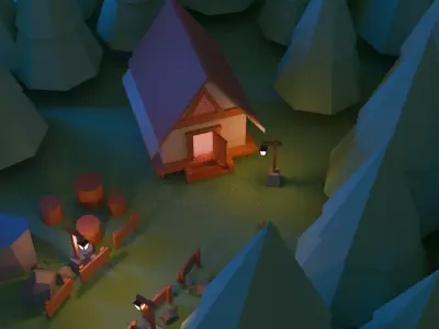 Cosy cottage in the woods Low-poly 3D model