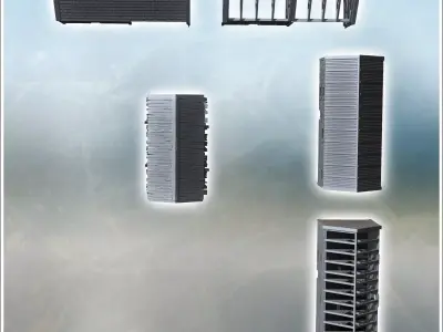 Set of four cinder block buildings with a roofed canopy 12 - Mod 3D print model