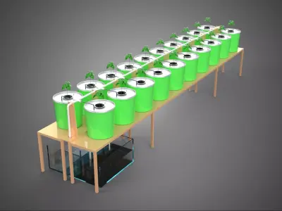 2 ROW DUTCH BUCKET SYSTEM BATO HYDROPONIC RECIRCULATING 16 PLANT 3D model