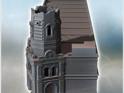 Large urban baroque-style fire station with corner tower Staling 3D print model