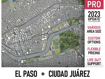 El Paso Ciudad Juarez Low-poly 3D model