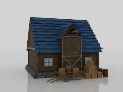 Tavern wooden house with roof Low-poly 3D model