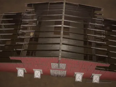 Barn Cattle Shed Farm Shelter Village Farmhouse With Interior  6 Low-poly 3D model