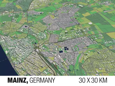 Mainz Germany 30x30km City Map 3D model