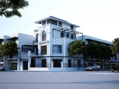 Modern Village Exterior 3d Scene - V-ray rendering 3D model