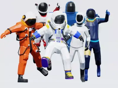 Lowpoly Astronauts group of in spacesuits Low-poly 3D model