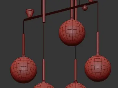 Dewdrops five light chandelier in brass with clear glass globes 3D model