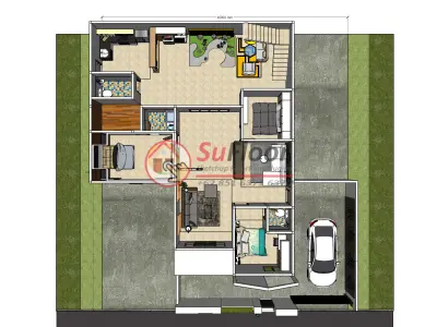 House 16x15m code 494- Sketchup 3D model 3D model 3D model
