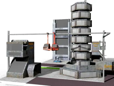 sci-fi cityscape cut plan lowpoly  3D model