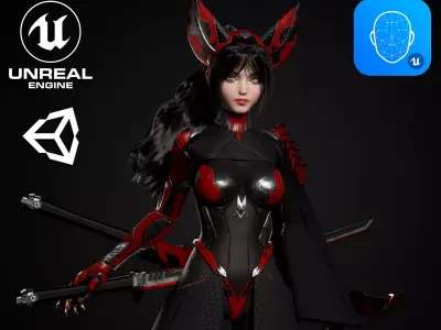 Cosmo Fox Girl Sci-fi Kitsune - Game Ready Low-poly 3D model