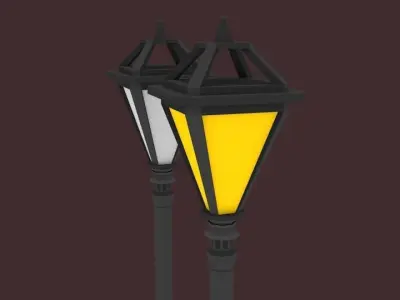 Lampost two street lamps Low-poly 3D model