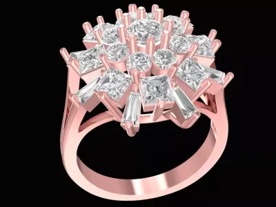 Elegant Cluster Baguette Diamond Ring for Women 2420 3D print model
