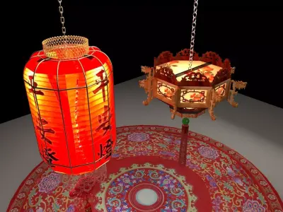 Chinese Red Lantern  Low-poly 3D model