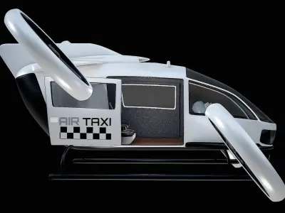  Rigged Flying Taxi Concept Air-Taxi White PBR 