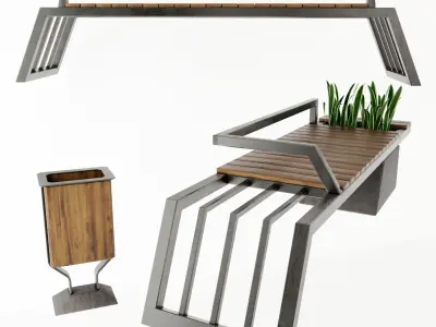 Exterior set 2 urban bench 3D model