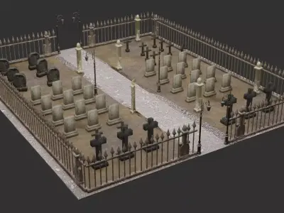 Graveyard-Cemetery cemetery with statues and gravestones Low-poly 3D model