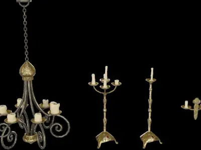 Renaissance Lights Candleholder Chandelier Low-poly 3D model