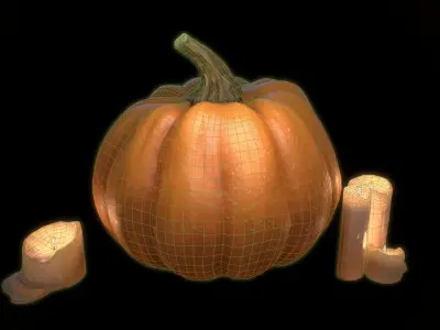 Festive Pumpkin with candles Halloween set  PBR prepared Low-poly 3D model