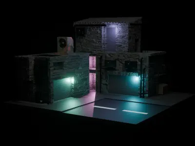 Cyberpunk building Exterior Scene  3D model Low-poly 3D model